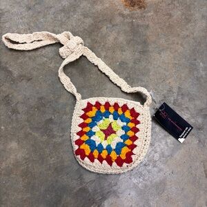 No Boundaries Boho Crochet Granny Square Crossbodypurse Cream Red Womens NWT